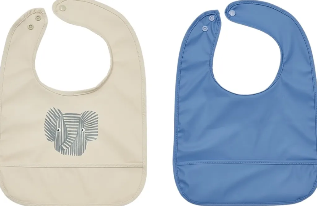 Børn OYOY Mini Hagesmække Og Savlesmække|Hagesmække > Hagesmæk Erik Elefant 2 stk. 34 cm, Beige