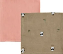 Online OYOY Mini Stofble Panda 2 stk. 70x70 cm, Khaki/Rose