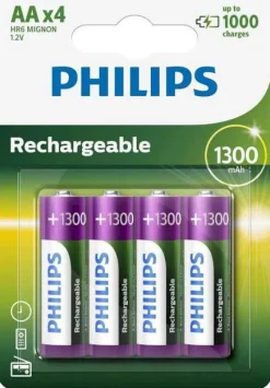 Philips Batterier > AA-batteri 1300 mAh Genopladelig 4 stk.
