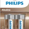 New Philips Alkaline D-batteri 2 stk.