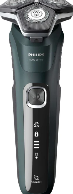 New Philips Series 5000 Wet and Dry Barbermaskine m. Rensekapsler og Etui, Mørkegrøn
