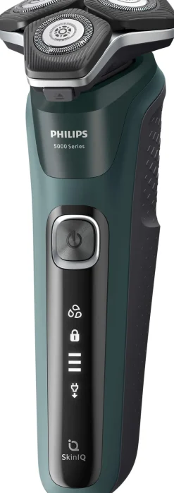 New Philips Series 5000 Wet and Dry Barbermaskine m. Rensekapsler og Etui, Mørkegrøn