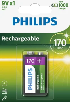 Discount Philips 9V-batteri 170 mAh Genopladelig