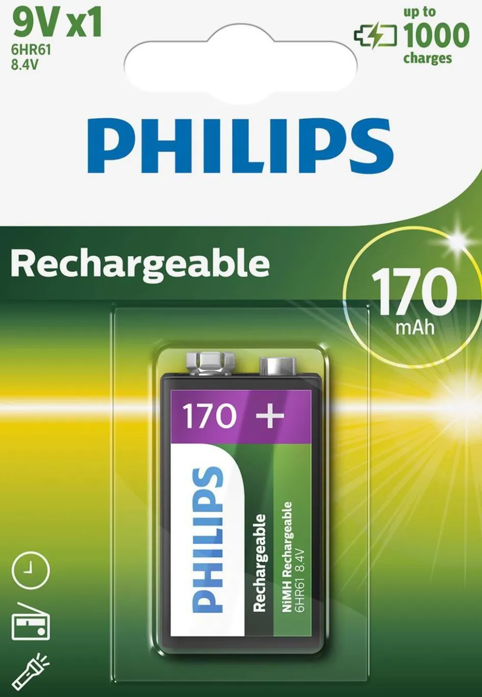 Discount Philips 9V-batteri 170 mAh Genopladelig