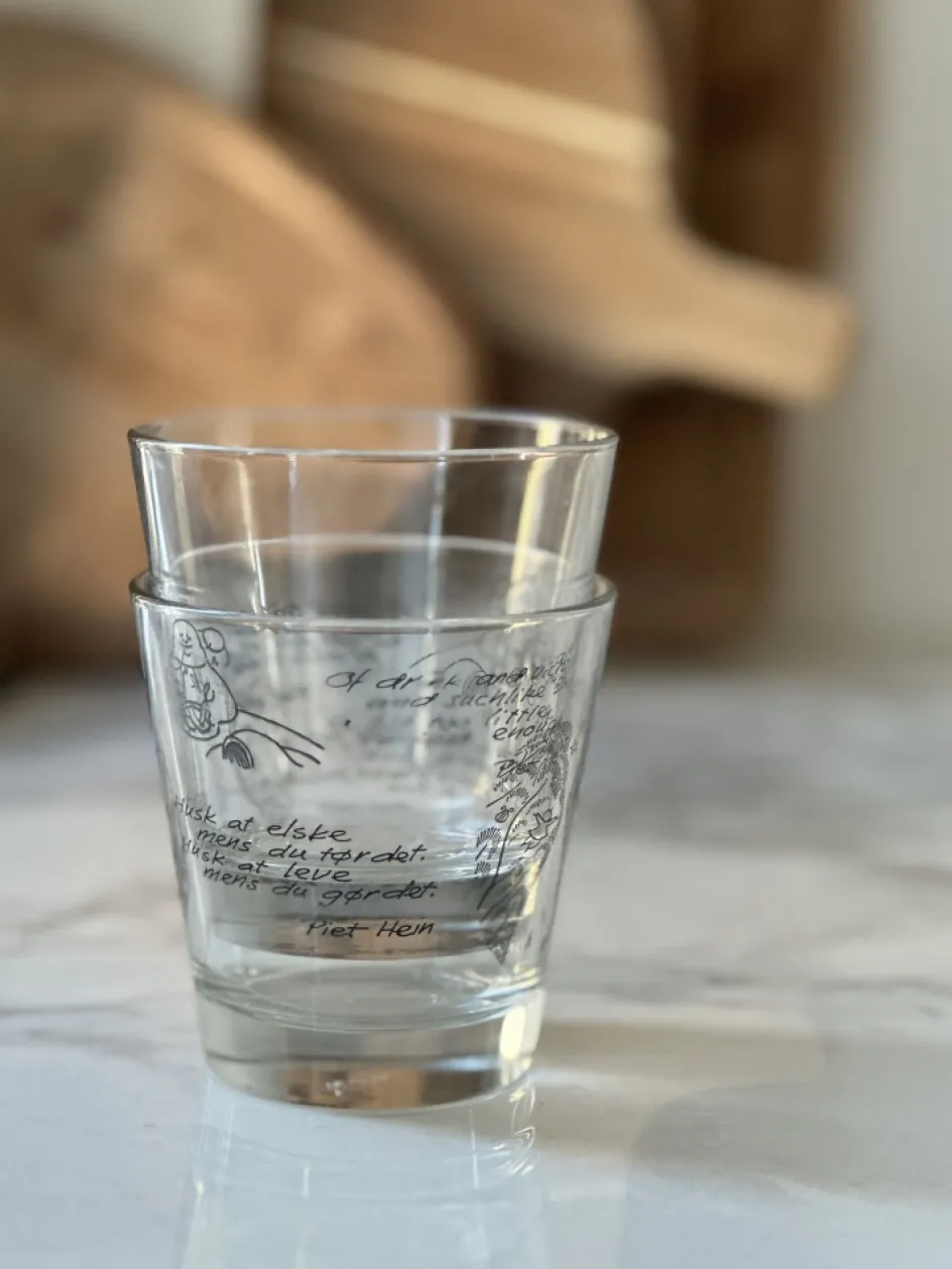 Piet Hein Vandglas m. Gruk Husk at elske/Af mad på fad 2 stk. 25 cl