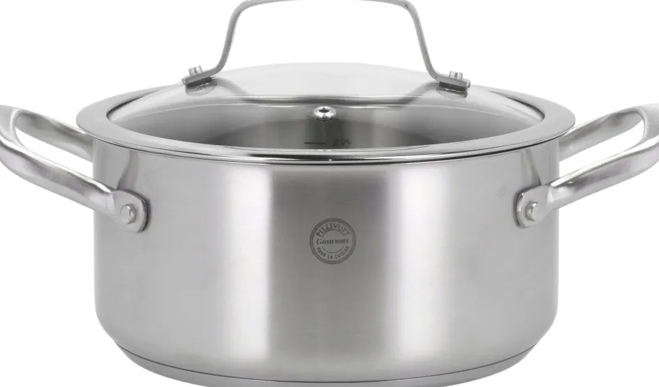 Pillivuyt Gourmet Roya Gryde m. Glaslåg 20 cm/3 L, Rustfrit Stål