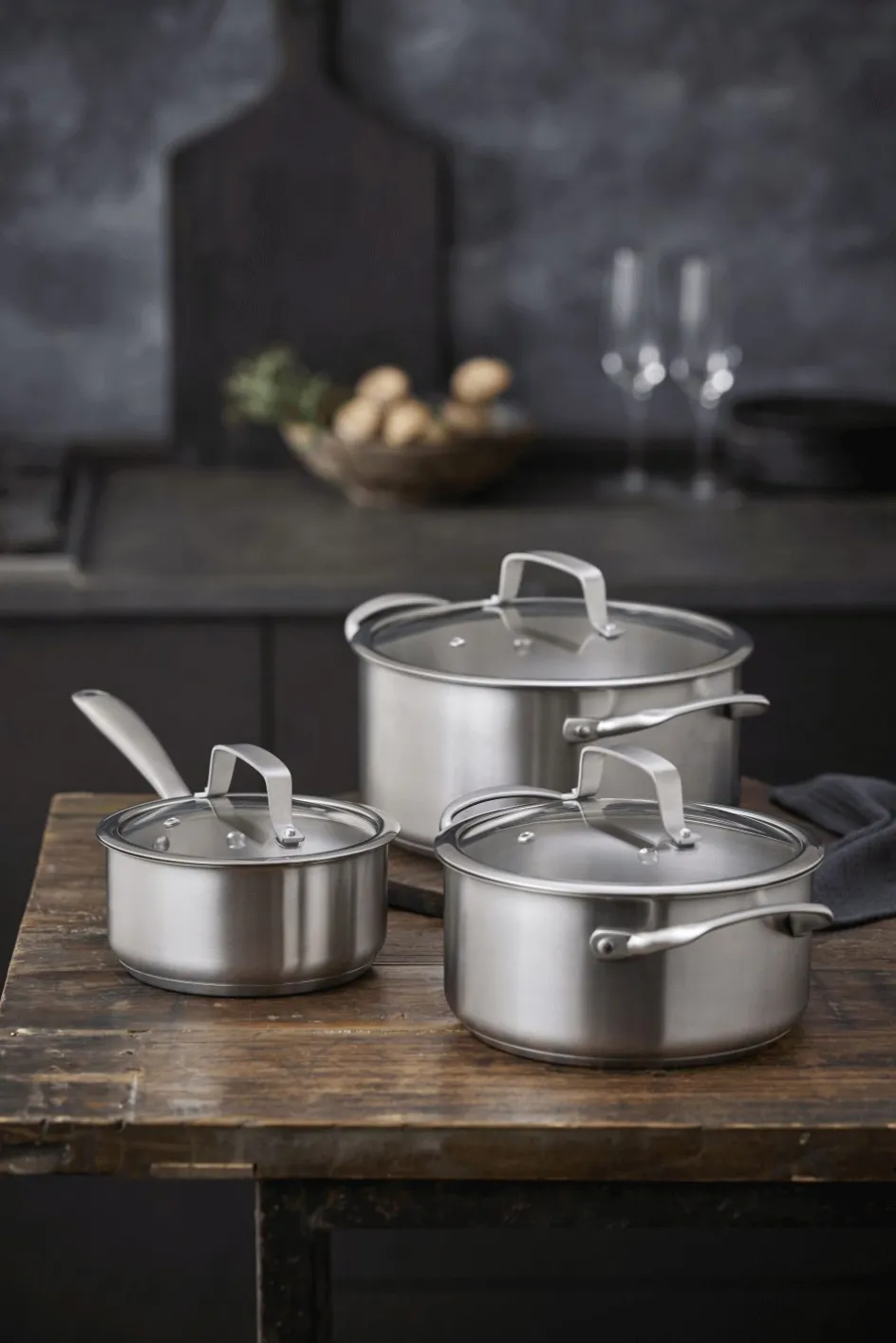 Pillivuyt Gourmet Roya Gryde m. Glaslåg 20 cm/3 L, Rustfrit Stål