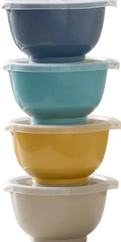 New Rosti Margrethe Røreskålesæt m. Låg 4 stk. 0,5 L, Humus/Curry/Dusty Blue/Nordic Green