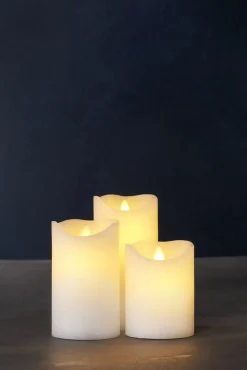 Sirius Stearinlys|Led Stearinlys > Sara Exclusive Bloklys LED 3 stk. Ø7,5 cm, Hvid