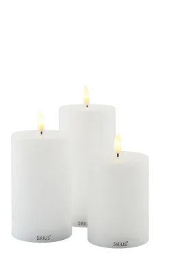 Sirius Stearinlys|Led Stearinlys > Sille Exclusive Bloklys LED 3 stk. Ø7,5 cm, Hvid
