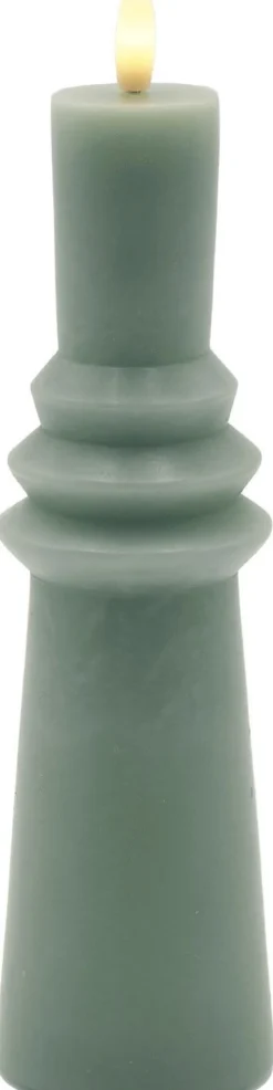 Outlet Sirius Sille Nordic Sculpture Bloklys Ringet LED Ø6,1/H21,7 cm, Sandgrøn