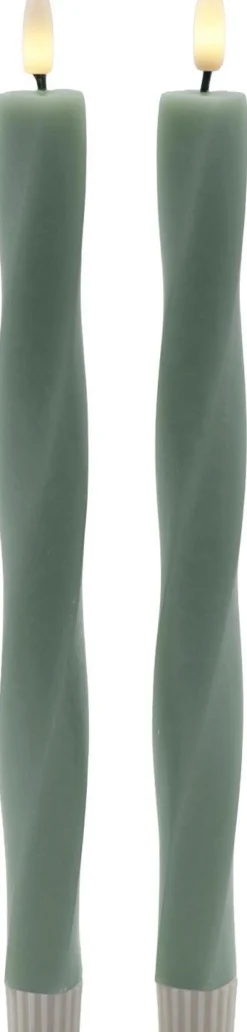 Discount Sirius Sille Nordic Sculpture Kronelys Twist LED 2 stk. Ø2,4/H26 cm, Sandgrøn