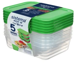 Hot Nest It Meal Prep Opbevaringsboks m. 2 Rum 5 stk. 870 ml, Leaf Green Opbevaring Til Køkkenet|Madopbevaring