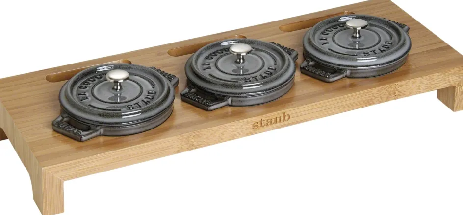New Staub Holder til 3 Mini Cocotter, Bambus