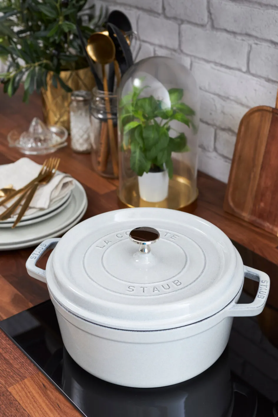 Discount Staub La Cocotte Støbejernsgryde 20 cm/2,2 L, Hvid Trøffel
