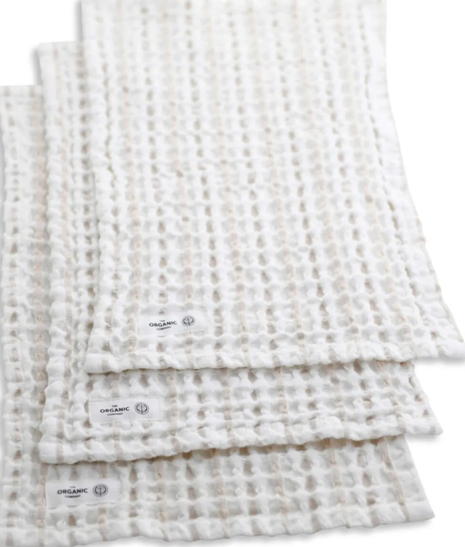 New The Organic Company Vaffel Vaskeklud 3 stk. 25x40 cm, Natural White Stone