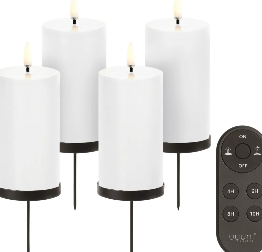 Uyuni Lighting Stearinlys|Led Stearinlys > Gaveæske Bloklys LED m. Fjernbetjening og Spyd 9 Dele, Nordic White