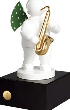 Wendt & Kühn Træfigurer Og Figurer > White Timbre Engel m. Saxofon På Sokkel, Hvid