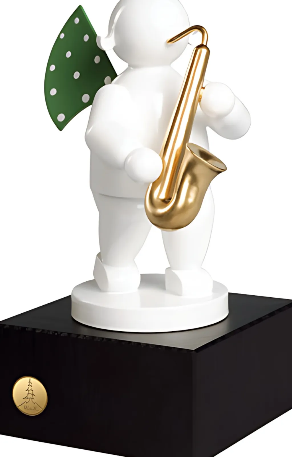 Wendt & Kühn Træfigurer Og Figurer > White Timbre Engel m. Saxofon På Sokkel, Hvid